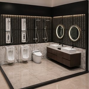 Kệ trưng bày thiết bị vệ sinh góc